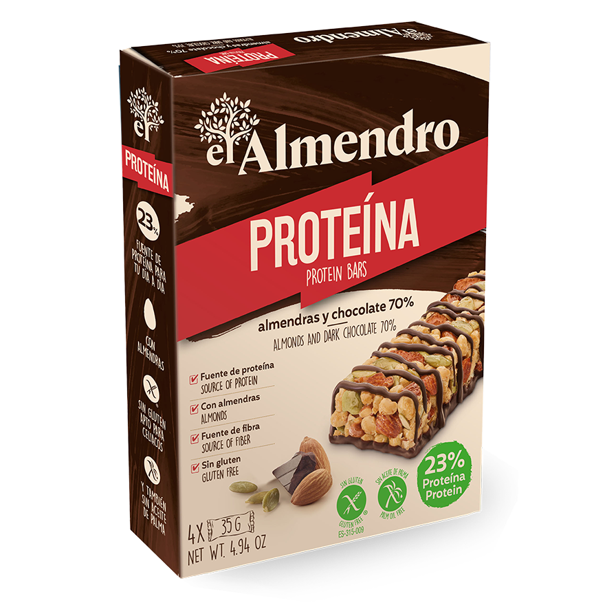 El Almendro - Almond bars with proteins and 70% dark chocolate